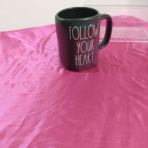 Rae Dunn Follow Your Heart Mug Matte Black Long White Writing. Condition is New - Picture 7 of 7
